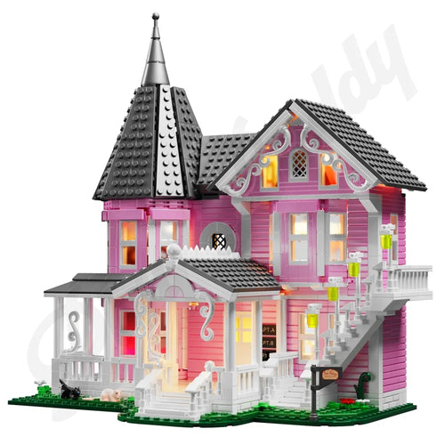 1349PCS MOC Coraline The Pink Palace Building Blocks with Lighting Kit Pink Palace Building Blocks