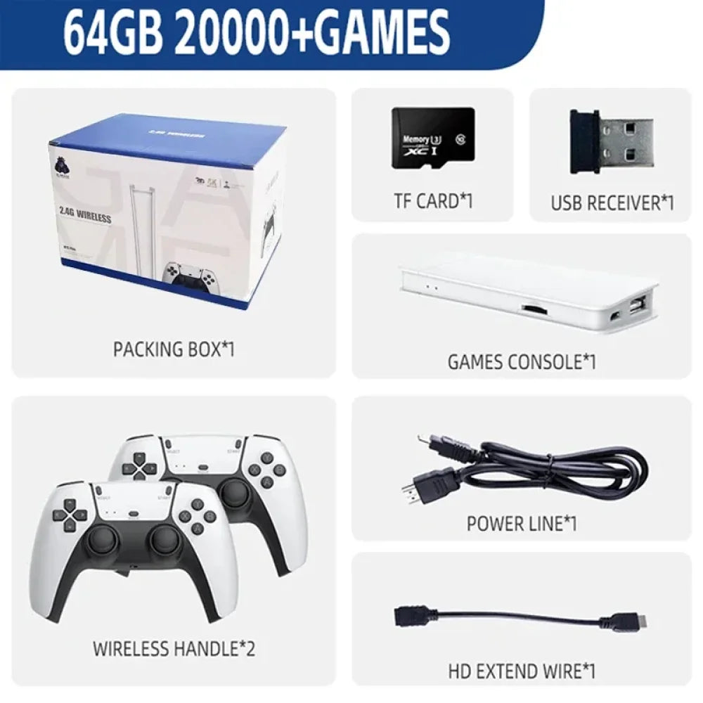 20000 + 4K HDMI TV Video Game Stick Retro Gaming Console w/ 2 Wireless Controller White Game Console