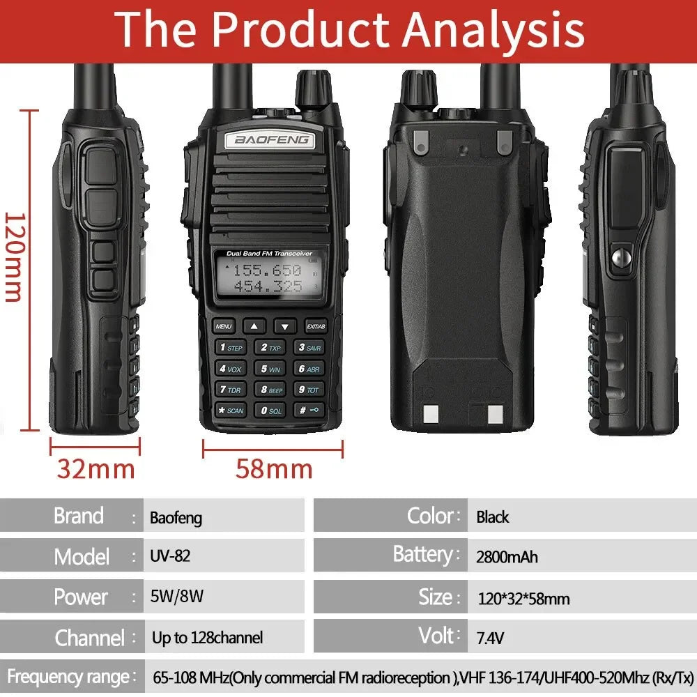 Baofeng UV-82 Real 8W Walkie Talkie Dual Band VHF/UHF Two-Way Radios Transceiver Walkie Talkie