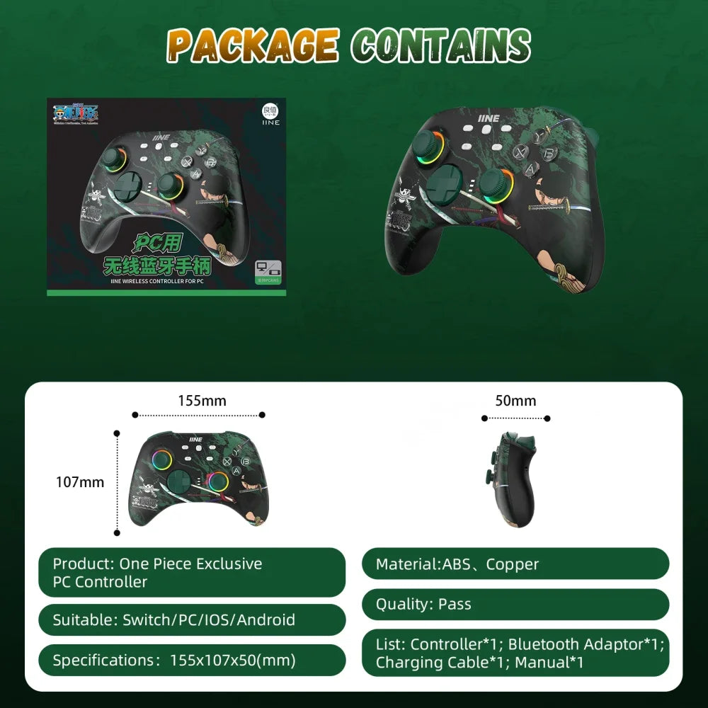 Pro Roronoa Zoro One Piece RGB Gaming Controller for Nintendo Switch & PC Green / RGB Gaming Controller
