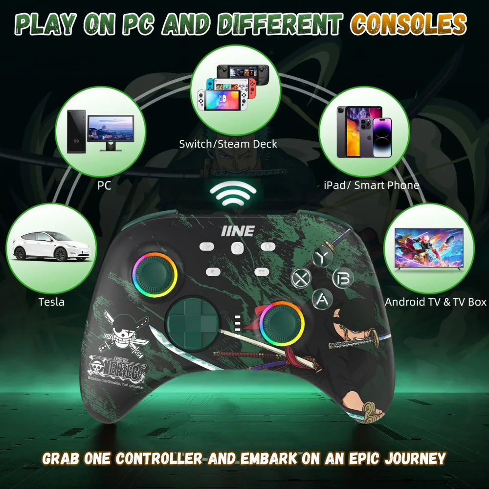 Pro Roronoa Zoro One Piece RGB Gaming Controller for Nintendo Switch & PC Green / RGB Gaming Controller
