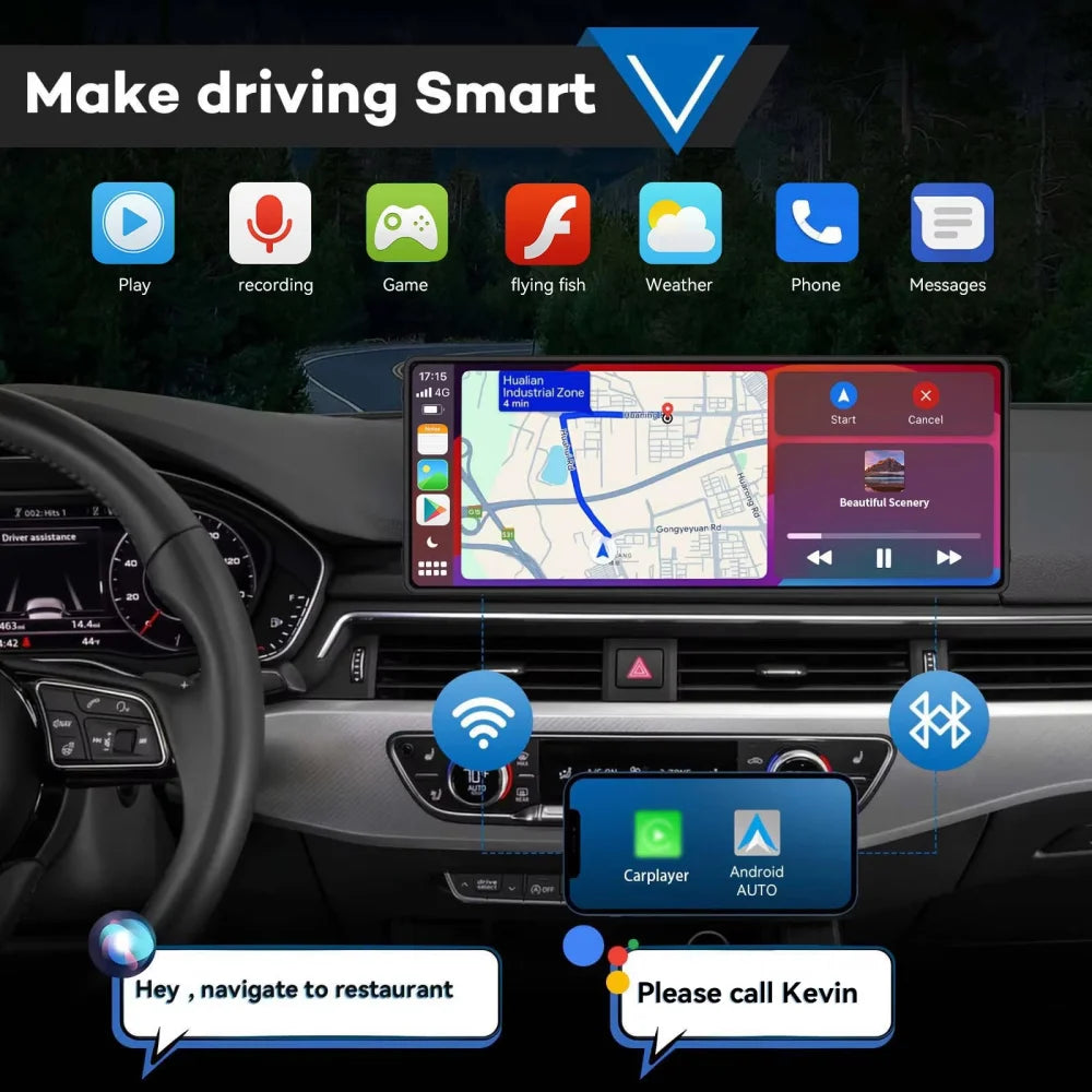 10.26 Inch 4K Touch Screen Car Bluetooth FM Wireless Apple CarPlay Android Auto - Car Entertainment