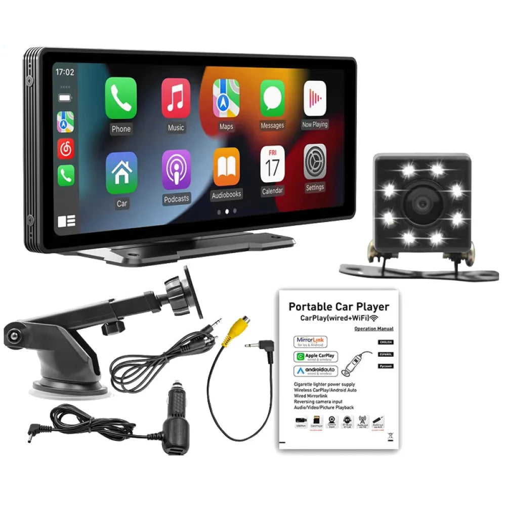10.26 Inch Wireless Portable Apple CarPlay Android Auto Radio Touchscreen + Cam - Multimedia + 8 LEDs Cam - Car