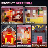1349PCS MOC Coraline The Pink Palace Building Blocks with Lighting Kit Pink Palace Building Blocks