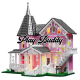 1349PCS MOC Coraline The Pink Palace Building Blocks with Lighting Kit Pink Palace Building Blocks