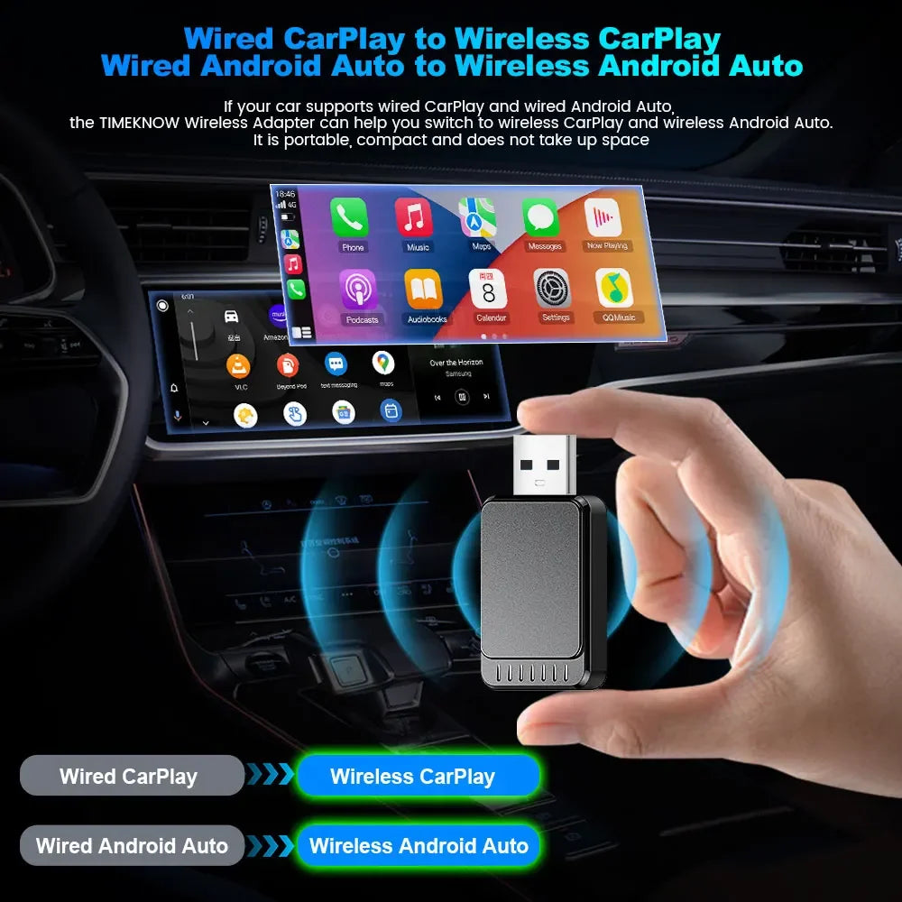 2 In 1 Wireless CarPlay Adapter USB Dongle Android Auto Car Navigation Player CarPlay and Auto / Wired to Wireless