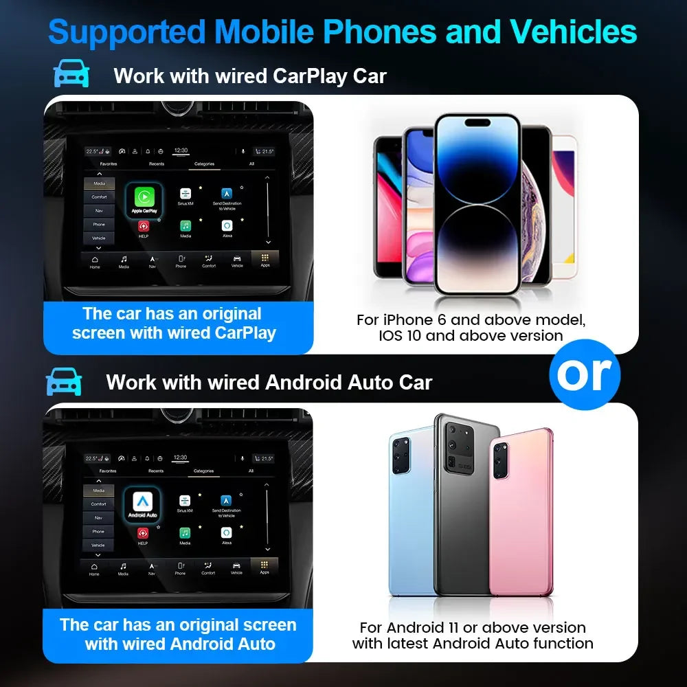 2 In 1 Wireless CarPlay Adapter USB Dongle Android Auto Car Navigation Player CarPlay and Auto / Wired to Wireless
