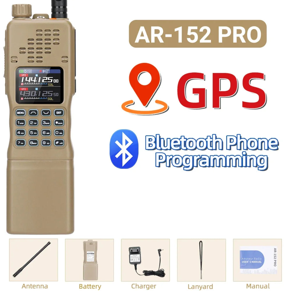 Baofeng AR-152 15W Walkie Talkie Two Way Radio 12000mAh GPS Tactical Long Range Beige Walkie Talkie