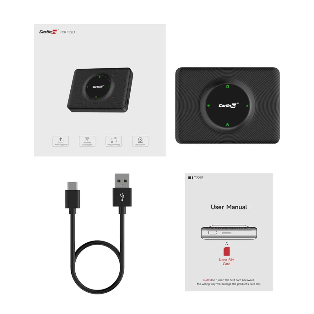 CarlinKit T2C Wireless CarPlay Android Auto Adapter Tesla Model 3/Y/X/S Upgrade CarPlay and Auto Apple CarPlay &