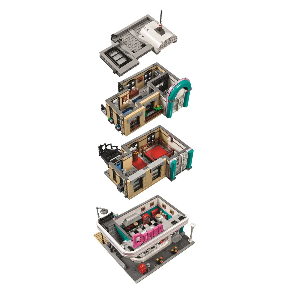 Downtown Diner Building Blocks 2488PCS + 6 Figures (10260) ABS Kit Downtown Diner Building Blocks