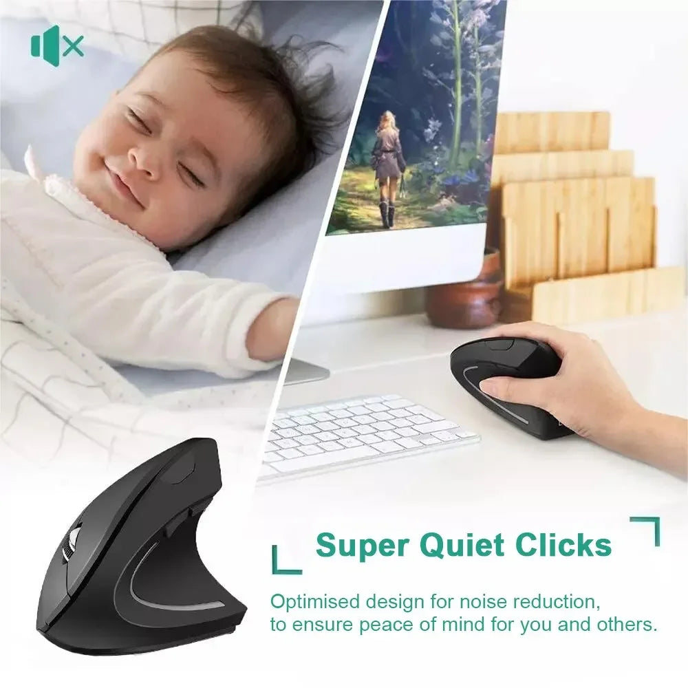 Ergonomic Optical USB Wireless Vertical Mouse 800 / 1600 DPI 6 Buttons for PC Black Mouse