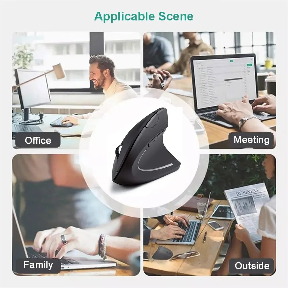 Ergonomic Optical USB Wireless Vertical Mouse 800 / 1600 DPI 6 Buttons for PC Black Mouse