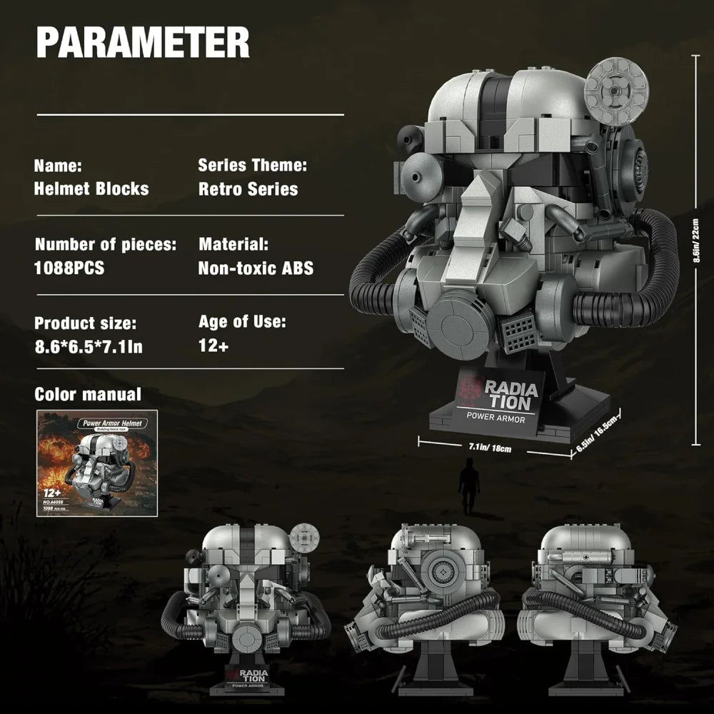 Fallout 76 T-60 Power Armor Helmet Building Blocks 1088PCS MOC Bricks Gaming T-60 Power Armor Helmet Building Blocks