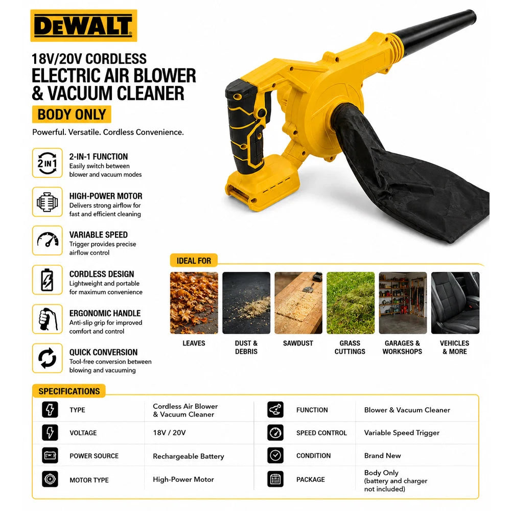 For DeWalt 18V/20V Cordless Electric Air Blower & Vacuum Cleaner - Body Only - DeWalt Air Blower & Vacuum Cleaner