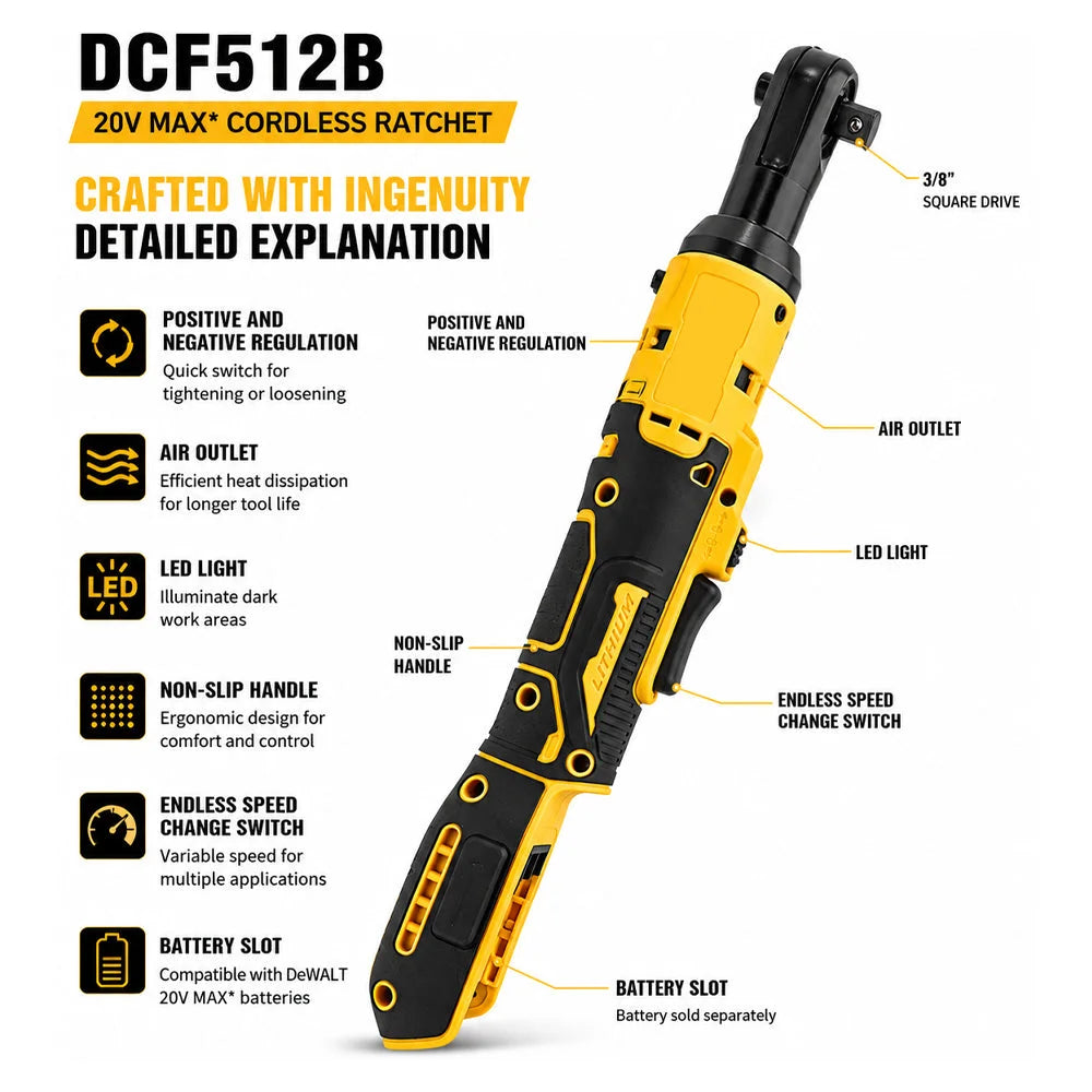 For DeWalt DCF512B 20V Brushless 1/2” Cordless Ratchet - Body Only - DCF512B (No Battery) - Power Tools