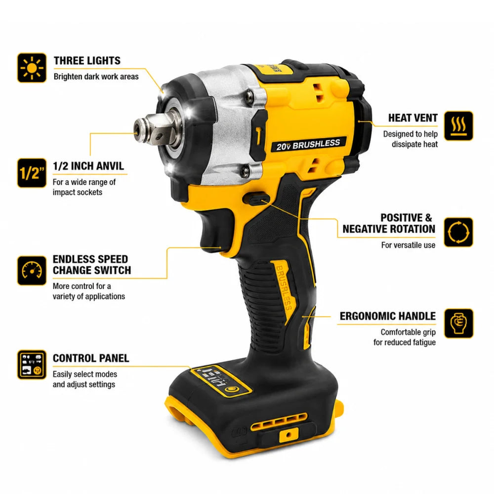 For DeWalt DCF922 20V 610N.m Brushless 1/2’’ Impact Wrench - Body Only - DCF922 (No Battery) - Power Tools