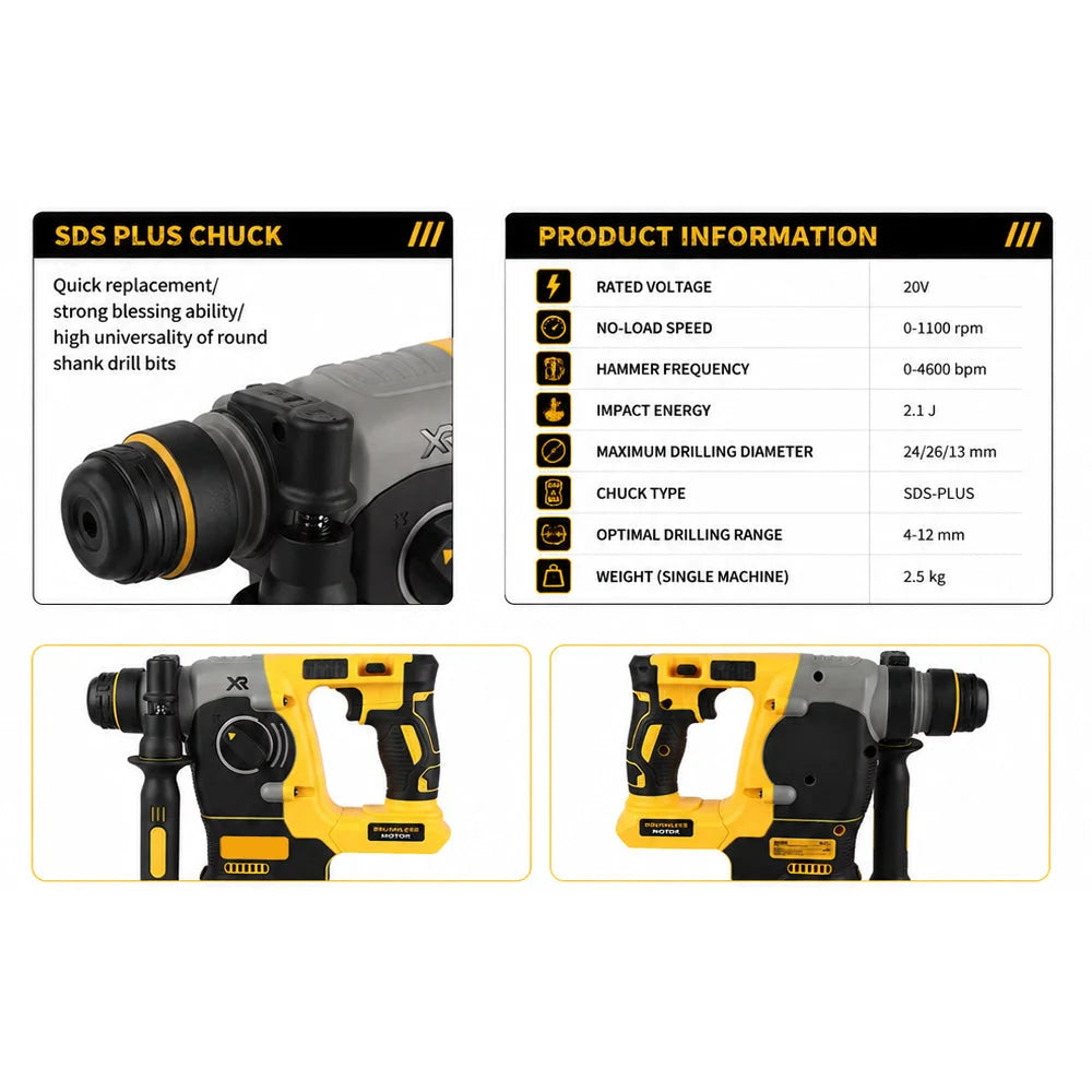 For DeWalt DCH273 20V Brushless SDS-Plus Rotary Hammer Drill - Body Only - DCH273 (No Battery) - Building Blocks