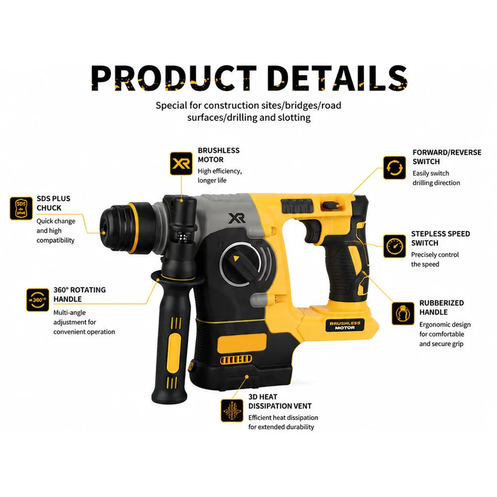 For DeWalt DCH273 20V Brushless SDS-Plus Rotary Hammer Drill - Body Only - DCH273 (No Battery) - Building Blocks