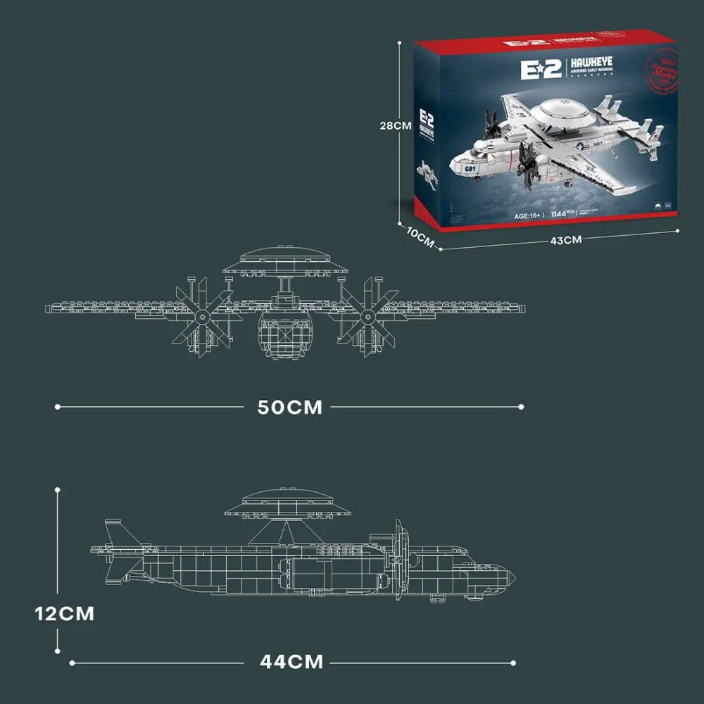 Grumman E-2 Hawkeye Early Warning Aircraft 1144PCS Building Blocks MOC Bricks Grumman E-2 Hawkeye Building Blocks