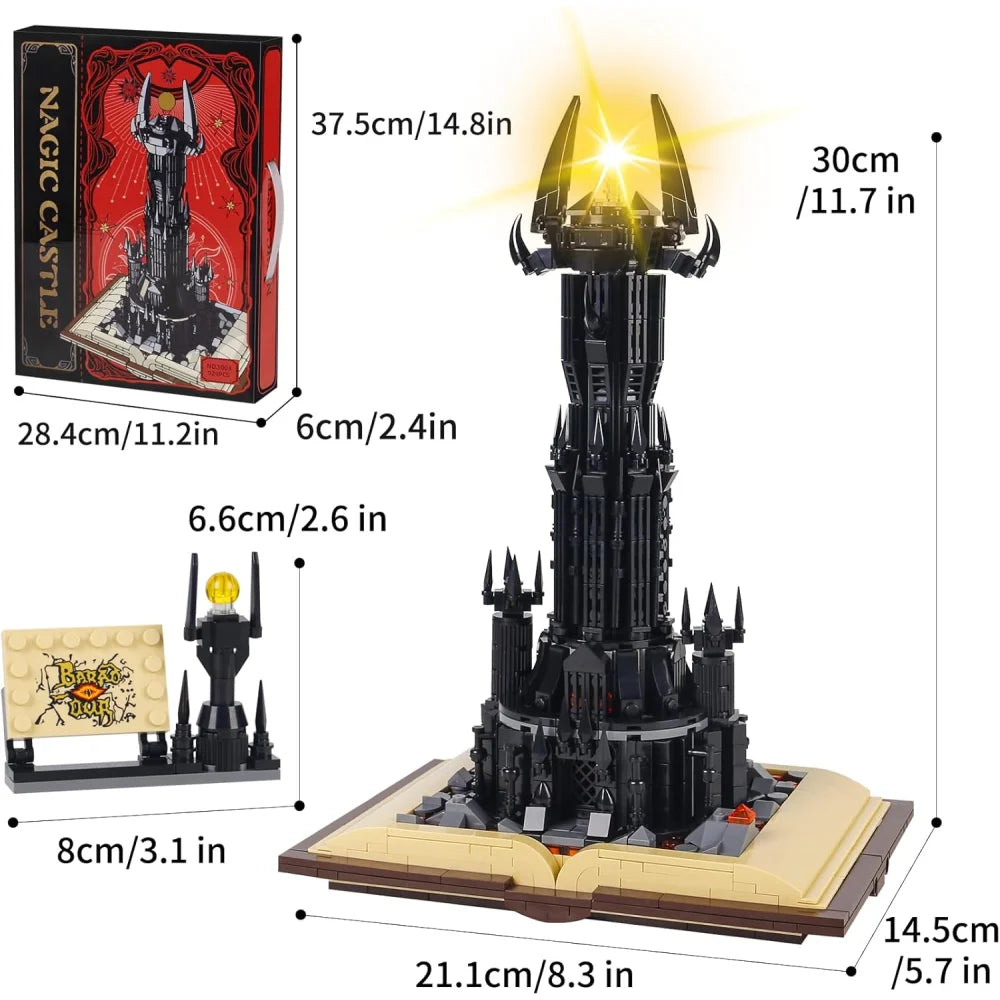 LOTR Barad Dur Black Tower Lights Up Sauron Magic Book Building Blocks 969PCS Building Blocks
