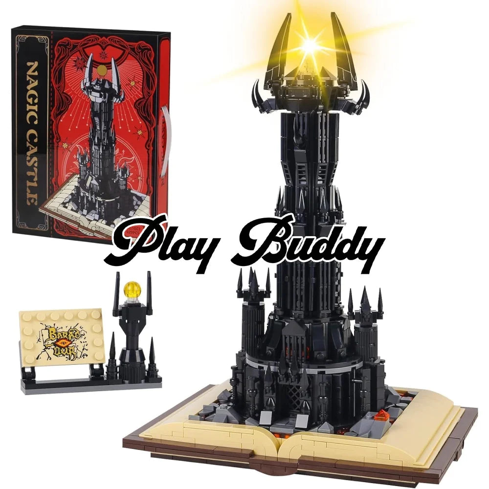 LOTR Barad Dur Black Tower Lights Up Sauron Magic Book Building Blocks 969PCS With Box Building Blocks