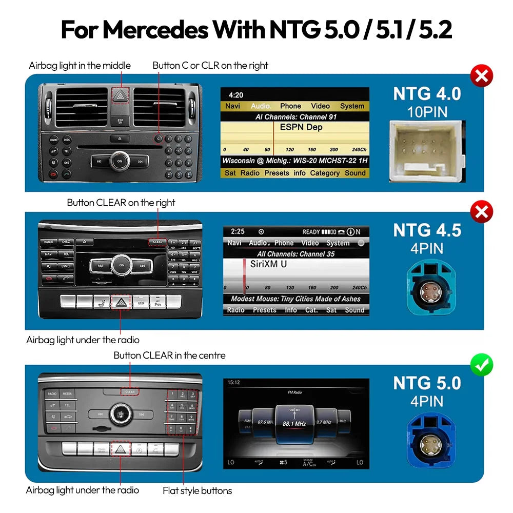 Mercedes Wireless Apple CarPlay Android Auto Retrofit A B C E Class NTG 5.0 NTG 5.0 Apple CarPlay & Android Auto
