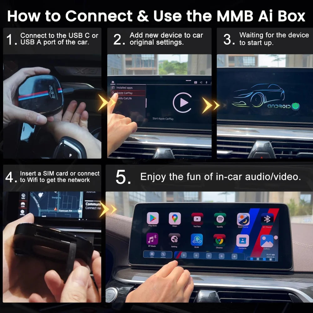 MMB BMW AI Box Wireless CarPlay Multimedia 8 + 128GB w/ YouTube & Netflix - MMB BMW AI Box - Apple CarPlay & Android