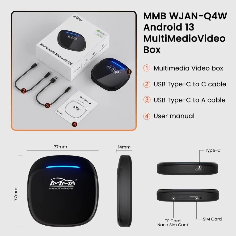 MMB MAX 5.0 Android 13 Wireless CarPlay 8GB + 128GB 8-Core Multimedia Video AI Box - MMB MAX 5.0 - Apple CarPlay &