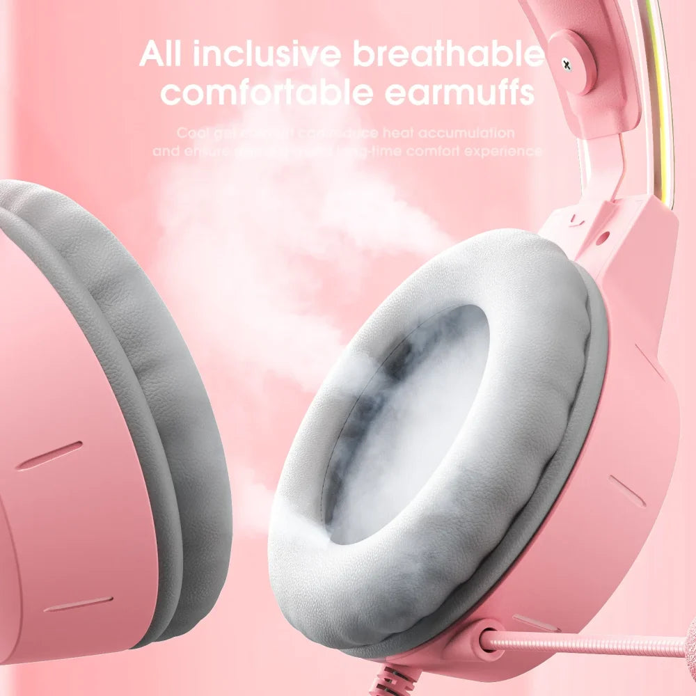 ONIKUMA RGB LED Cat Ear Gaming Headset Headphones 3D Surround Sound Mic Earphone Headphones