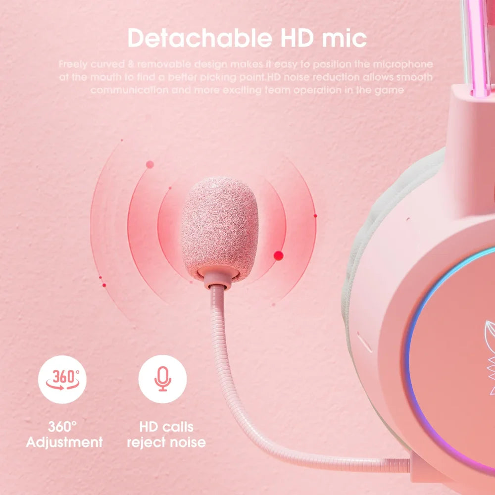 ONIKUMA RGB LED Cat Ear Gaming Headset Headphones 3D Surround Sound Mic Earphone Headphones