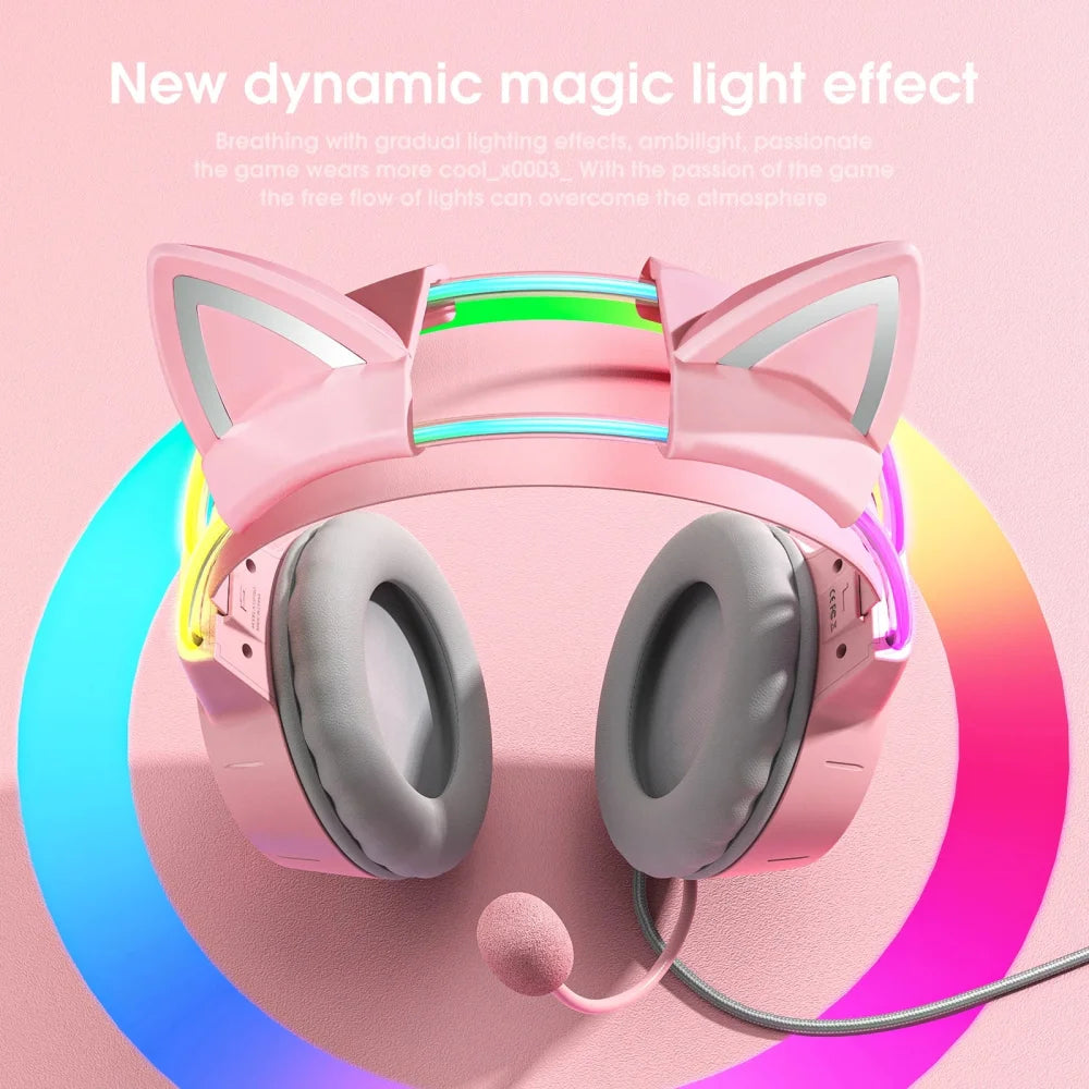 ONIKUMA RGB LED Cat Ear Gaming Headset Headphones 3D Surround Sound Mic Earphone Headphones