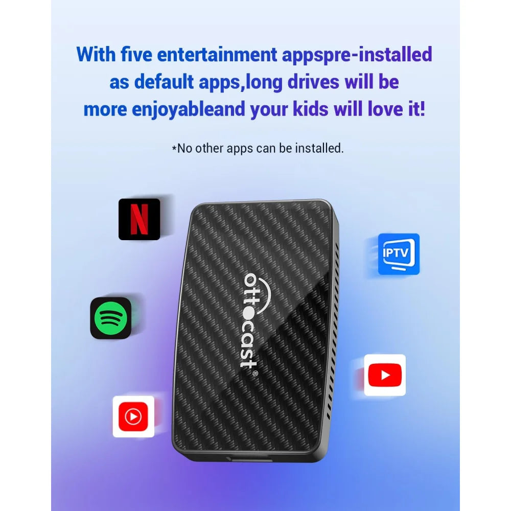 Ottocast Play2Video AI Box Wireless Android Auto & CarPlay Adapter w/ Remote Apple CarPlay & Android Auto