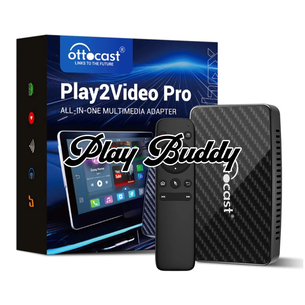 Ottocast Play2Video AI Box Wireless Android Auto & CarPlay Adapter w/ Remote Play2Video Pro + Remote Apple CarPlay &