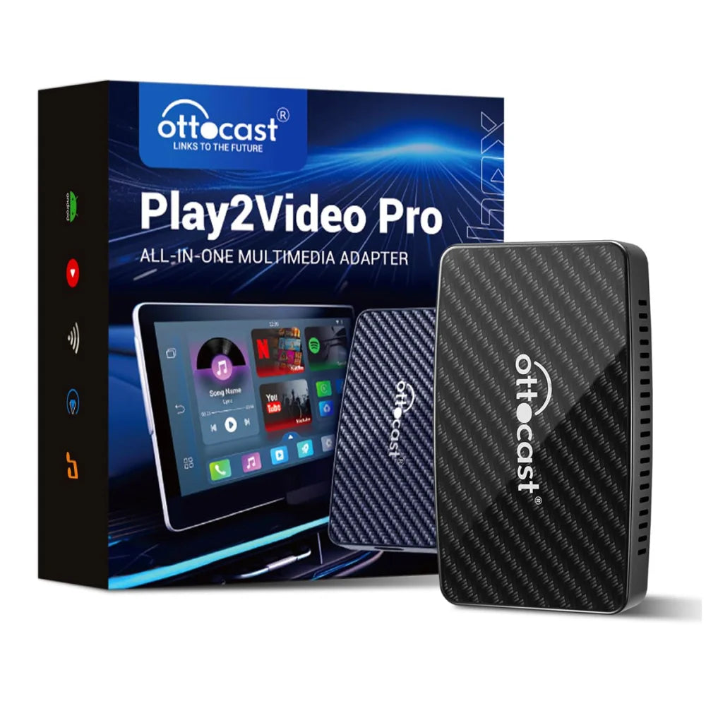 Ottocast Play2Video AI Box Wireless Android Auto & CarPlay Adapter w/ Remote Play2Video Pro Apple CarPlay & Android Auto