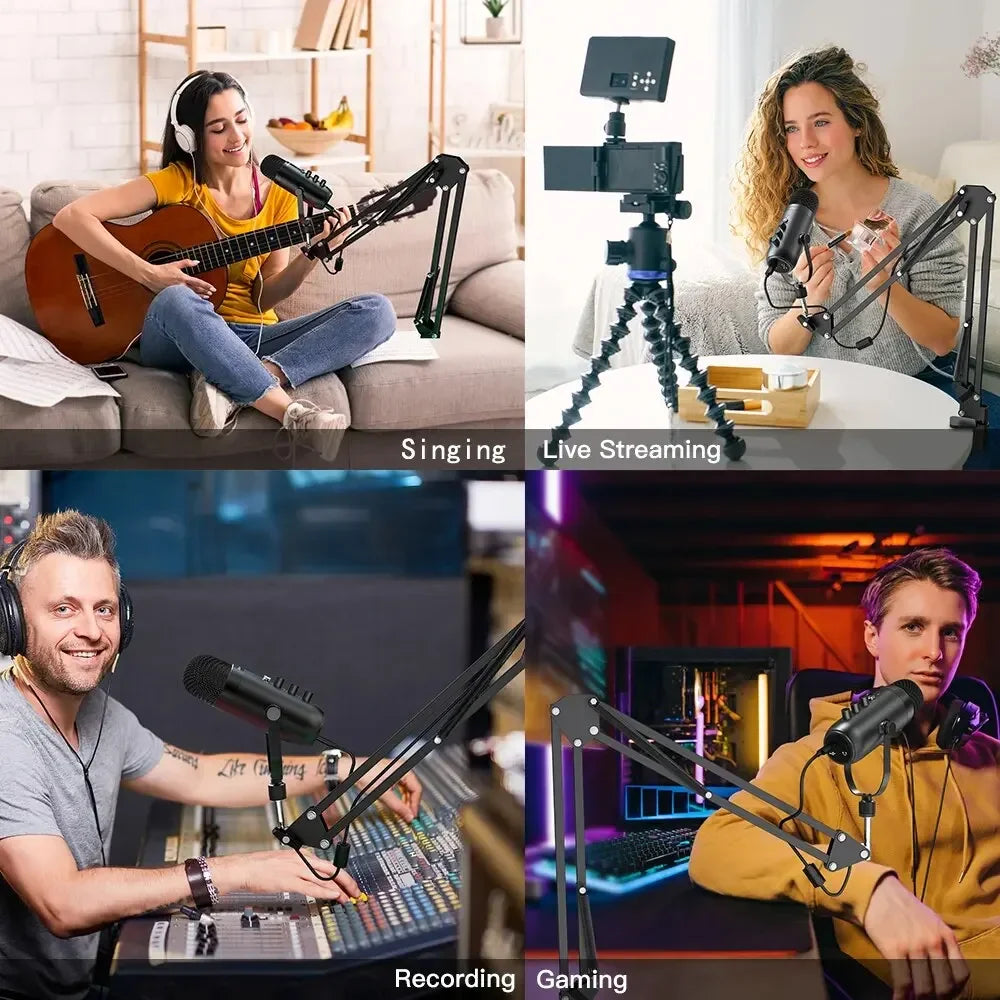 Professional Streaming Podcast PC Mac Gaming Microphone Studio Condenser Mic Kit Black Microphone