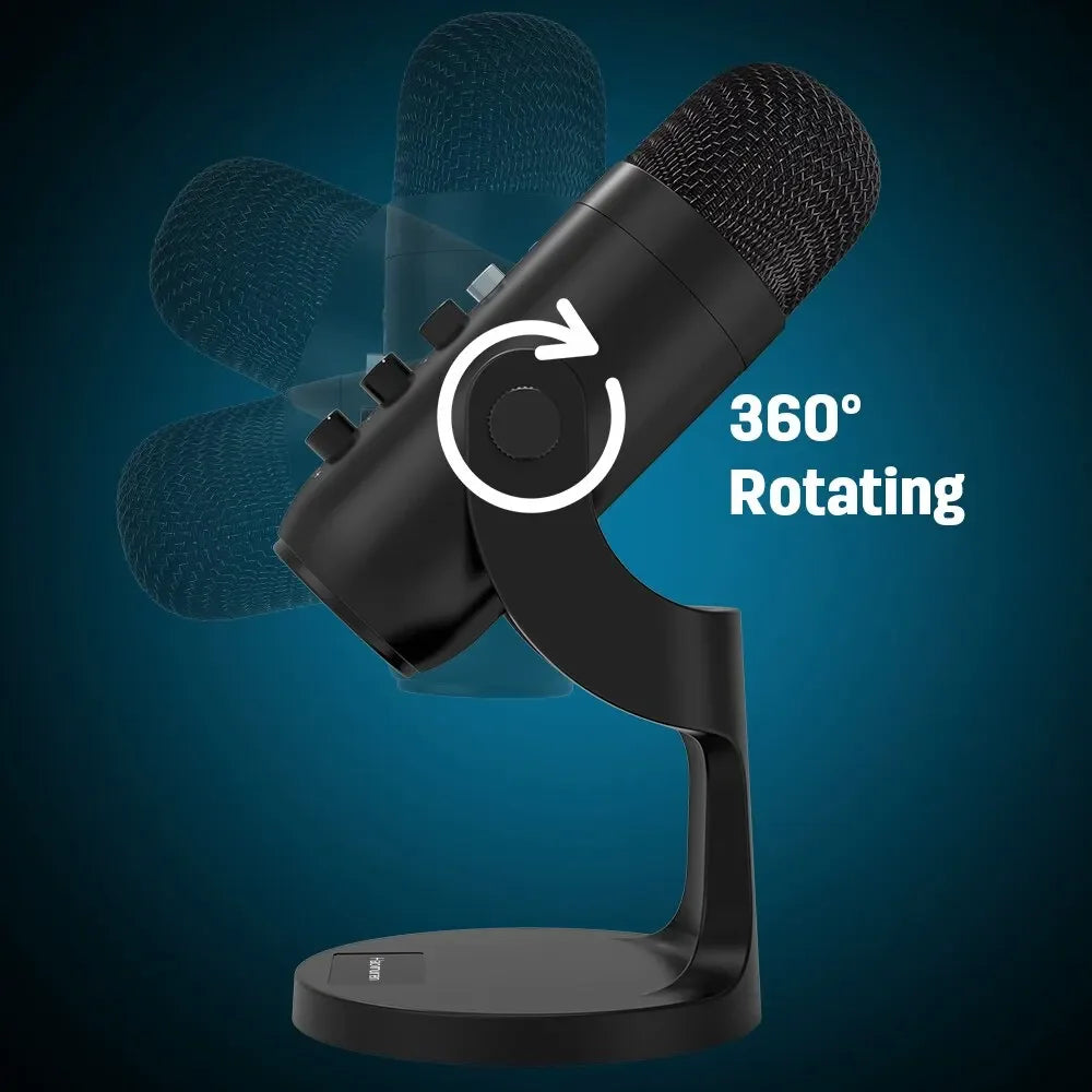 Professional USB Condenser Microphone for PC Mac Gaming Recording Podcasting AUX Black Microphone