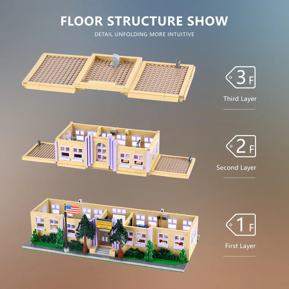 The Simpsons: Springfield Elementary School 3500PCS Building Blocks w/ Box - Springfield Elementary School - Building