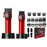 VGR 001 & V-977 Professional Barber Series Trimmer Hair Clipper Combo DLC Blades Red Electric Shaver