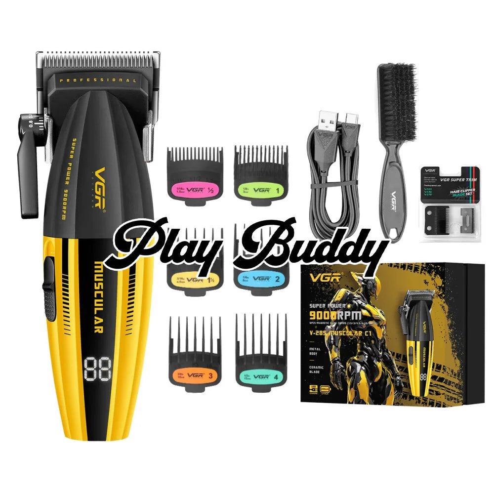 VGR 285 Men’s Professional Hair Clipper 9000RPM Cordless Trimmer w/ LED Display Yellow Electric Shaver