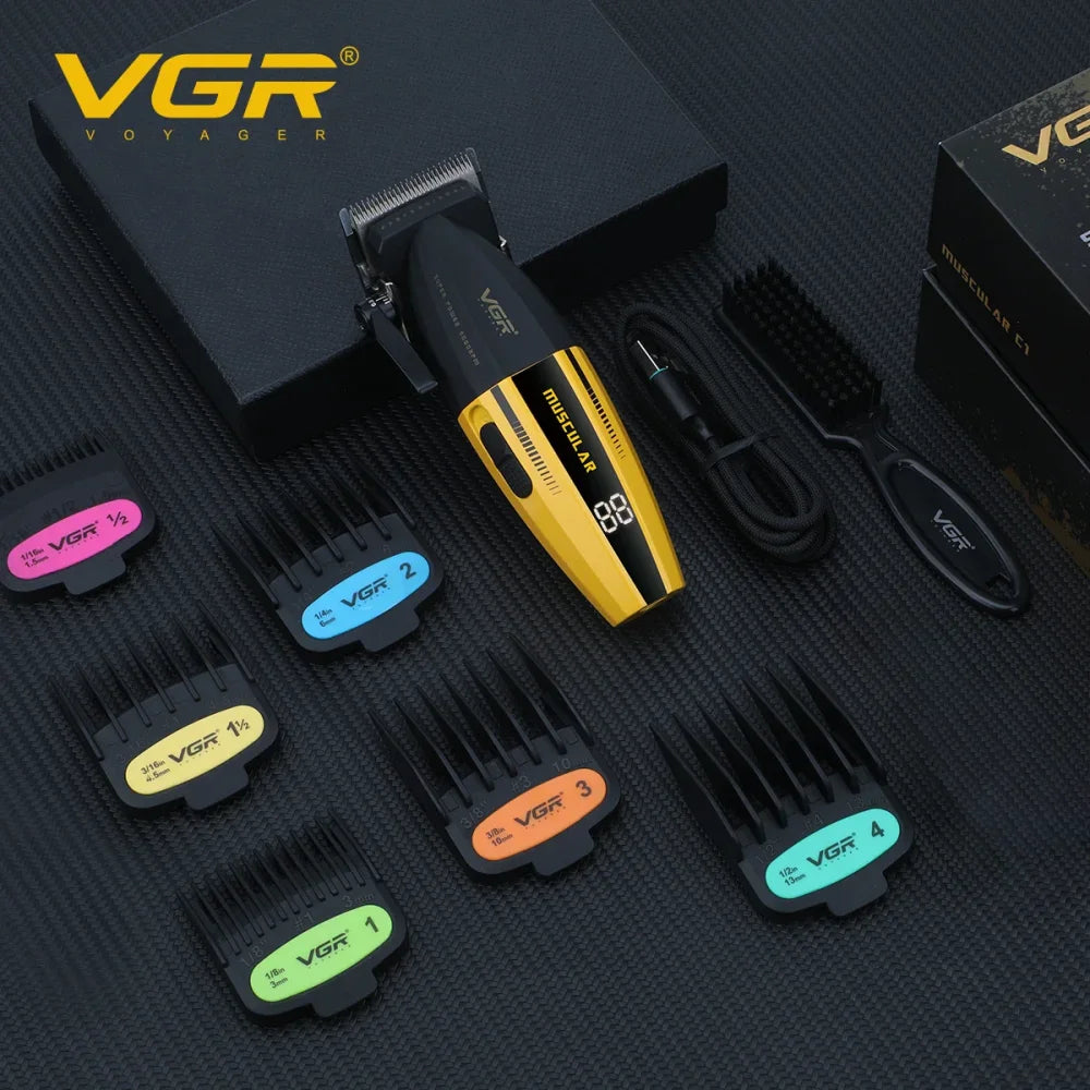 VGR 285 Men’s Professional Hair Clipper 9000RPM Cordless Trimmer w/ LED Display Yellow Electric Shaver