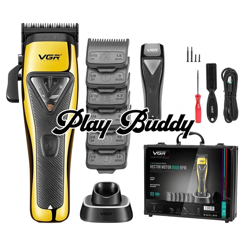 VGR V-015 Hair Clippers Cordless Magnetic Vector Professional Barber Haircutting Yellow Electric Shaver