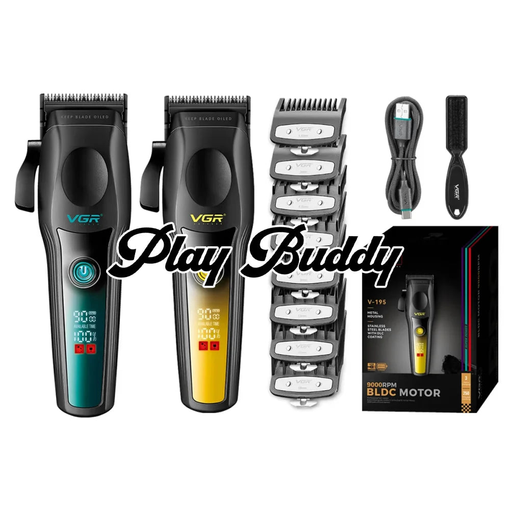 VGR V-195 Hair Clipper Metal Body Titanium Blade LCD Digital Trimmer Electric Shaver