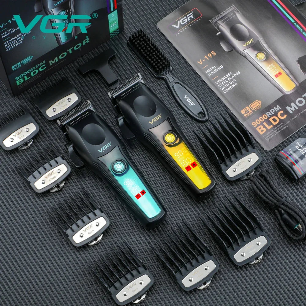 VGR V-195 Hair Clipper Metal Body Titanium Blade LCD Digital Trimmer Electric Shaver