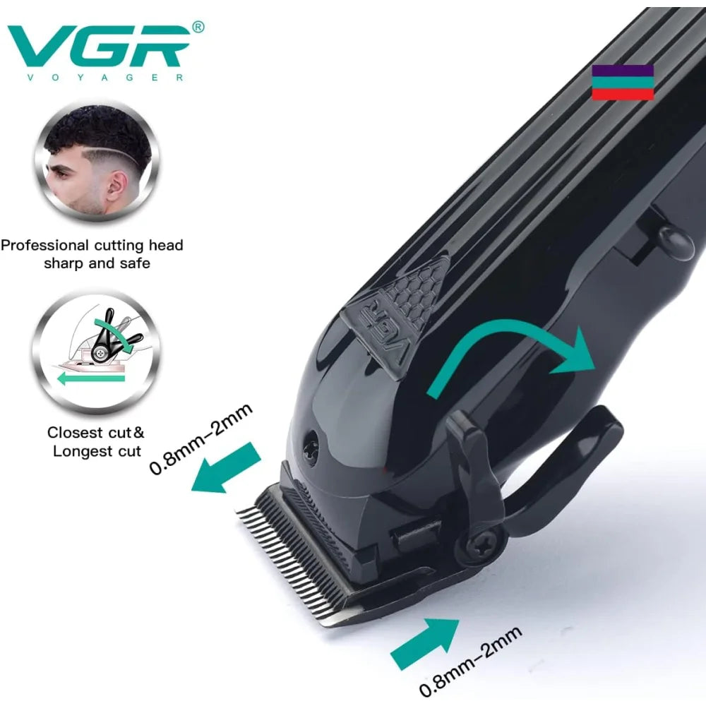 VGR V-282 Professional Salon Hair Clipper Beard Trimmer Cordless LED Display Black Electric Shaver