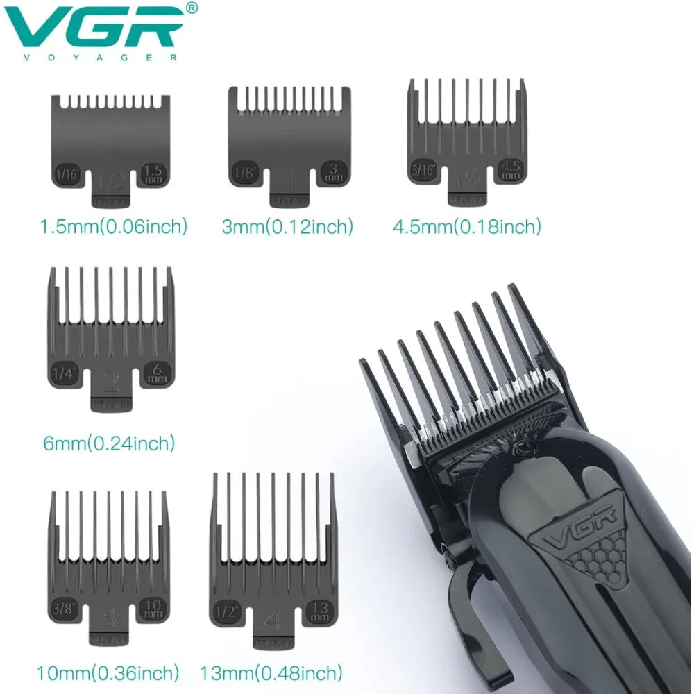 VGR V-282 Professional Salon Hair Clipper Beard Trimmer Cordless LED Display Black Electric Shaver