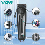 VGR V-282 Professional Salon Hair Clipper Beard Trimmer Cordless LED Display Black Electric Shaver
