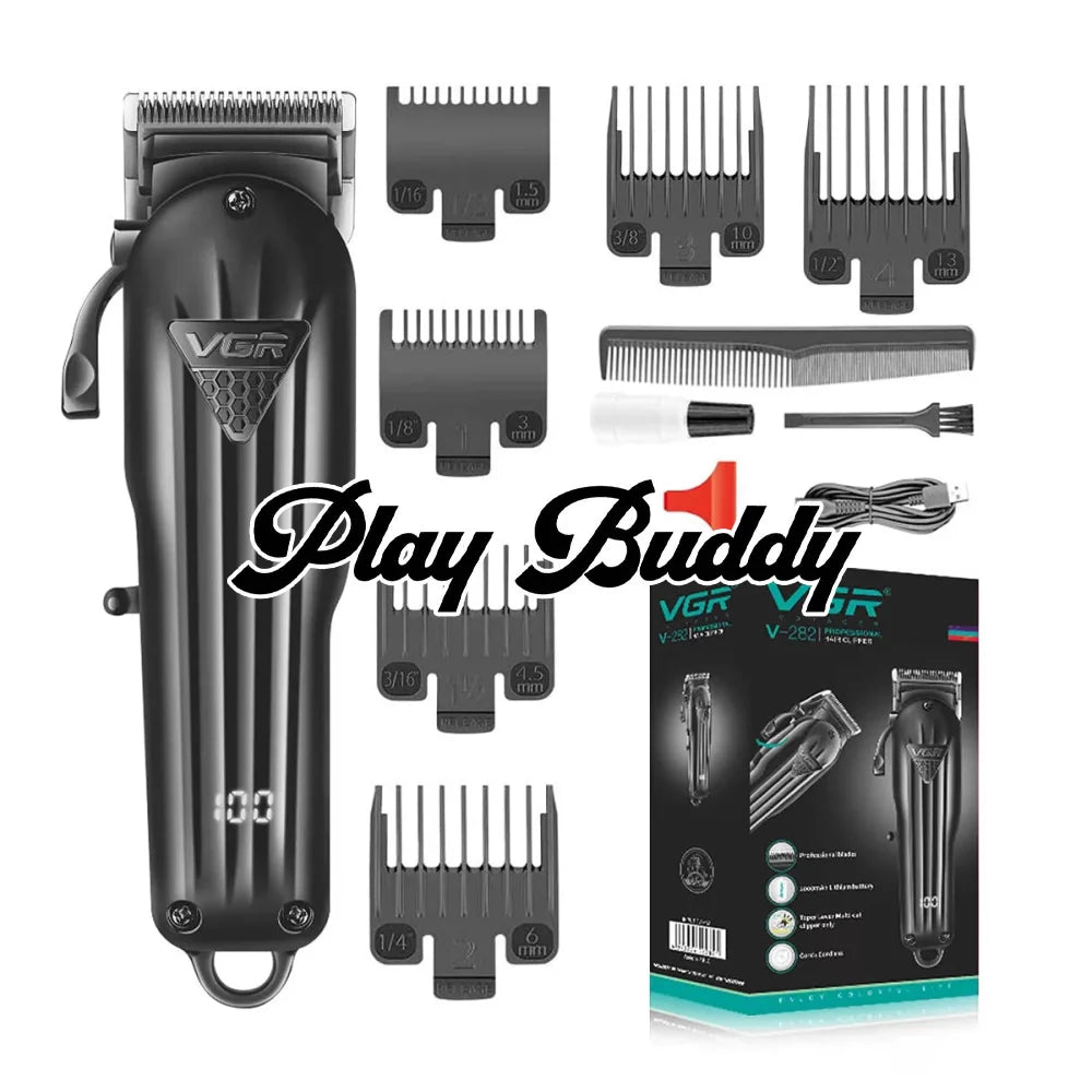 VGR V-282 Professional Salon Hair Clipper Beard Trimmer Cordless LED Display Black Electric Shaver