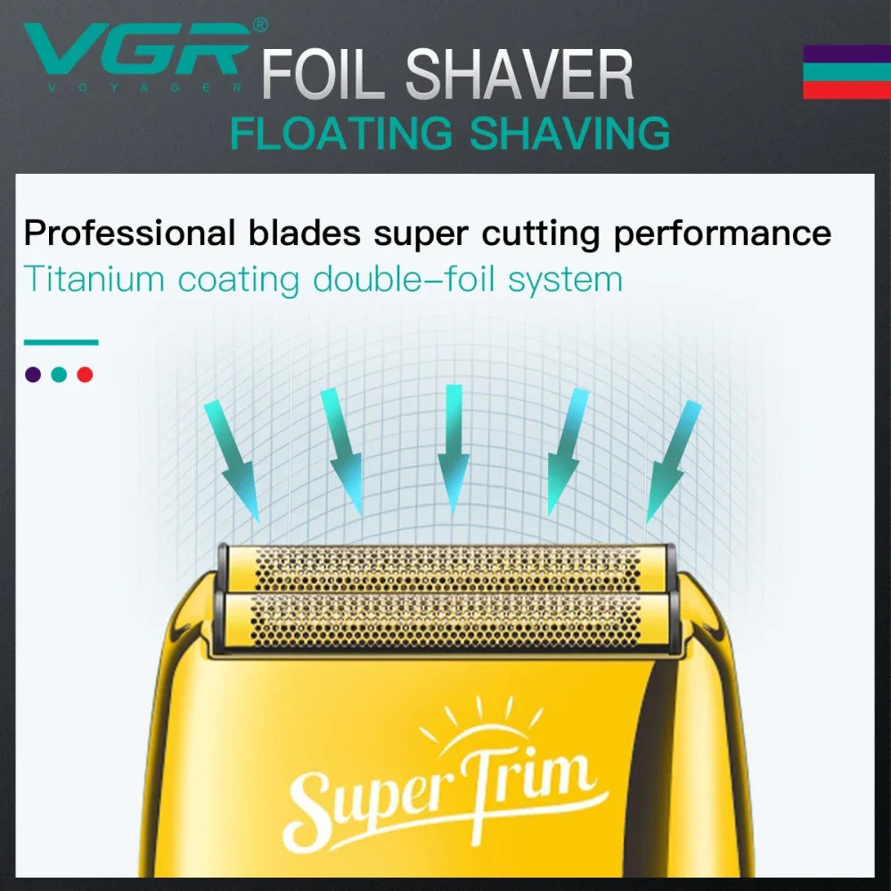VGR V-332 Electric Razor Foil Shaver Men Cordless Shaving Skin Fade Barber Kit Golden Electric Shaver