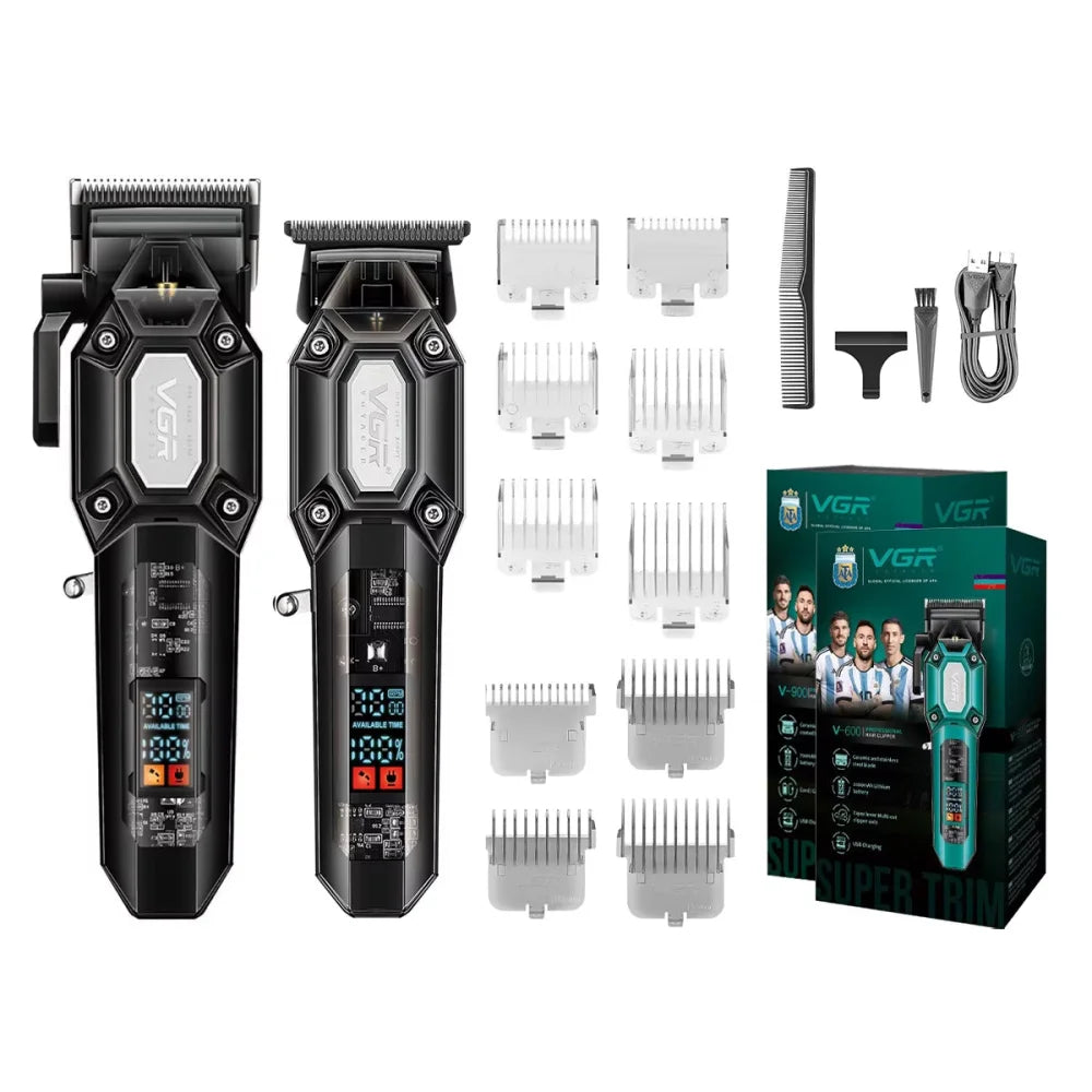 VGR V-600 & V-900 Hair Clipper Beard Trimmer Set 7000RPM LED Digital Screen V-900 & V-600 Black Electric Shaver