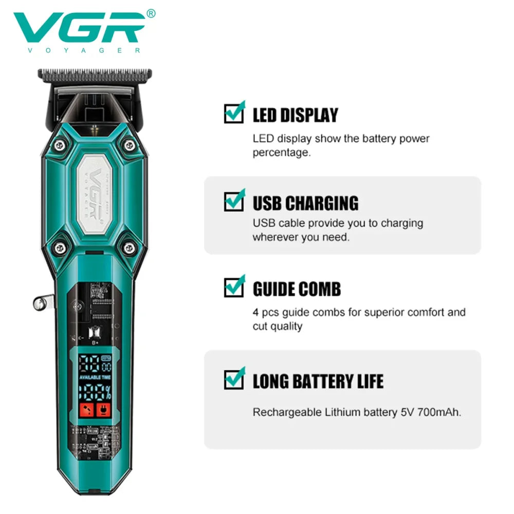 VGR V-600 & V-900 Hair Clipper Beard Trimmer Set 7000RPM LED Digital Screen Electric Shaver